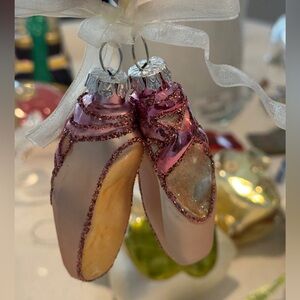 Pink Glitter Ballet Slipper Ornaments - Pair